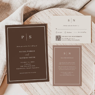 Brown Minimal and Chic Creamy White Border Wedding Invitation