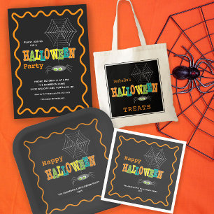 Halloween Party Cute Spider Colorful Typography Invitation