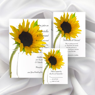 Yellow Sunflower on White Wedding Invitation