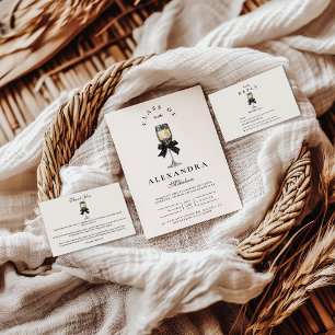 Photo Black Bow Pearl Champagne Graduation Announcement