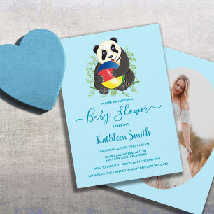 Cute Panda Baby Shower Modern Light Blue Sweet Invitation