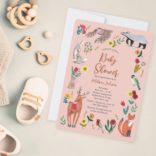 Cute Woodland Animals Neutral Baby Shower Invitation