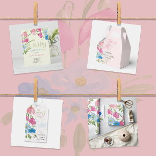 Green Blush And Blue Floral Spring Baby Shower Invitation