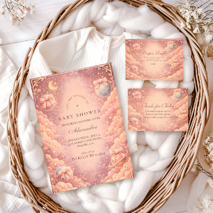 Pink Celestial Bows Clouds Baby Shower Invitation