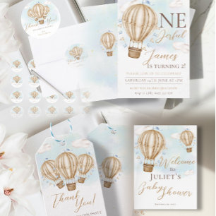 Hot air balloon brown flag blue clouds Baby Shower Confetti