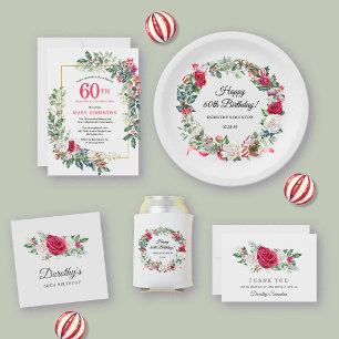 Red Rose and Holly 60th Birthday Elegant Paper Plates