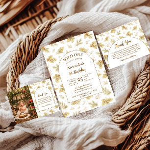 Photo Boho Woodland Wild One Birthday Thank You Card