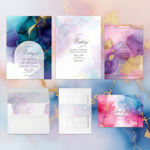 Pink and Blue Alcohol Ink with Gold Accents Thank You Card