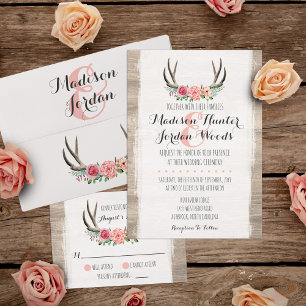 Floral Antlers Rustic Wedding Personalized Formal Invitation