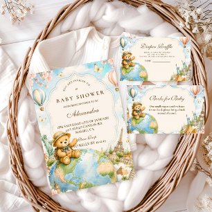 Whimsical Teddy Bear Travel Baby Shower Napkins