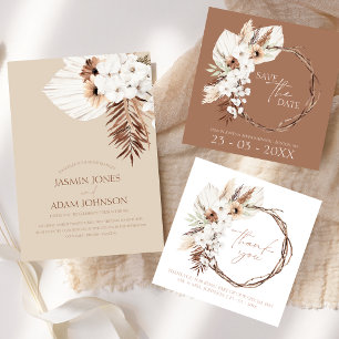 Boho Terracotta Pampas Grass Orchid Wedding  Save The Date