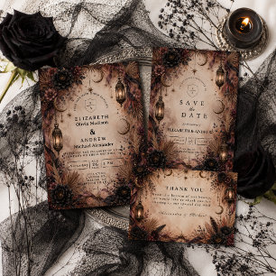 Elegant Boho Goth Wedding Thank You Card