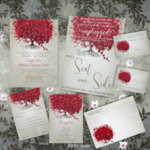Rustic Country Mason Jar Red & Silver Tree Wedding Invitation