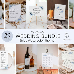 Blue Unplugged Ceremony Wedding Sign, Invitation