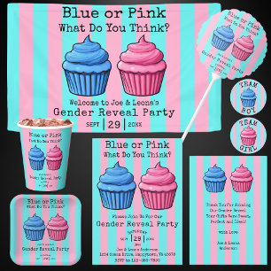 Blue Pink, What Do You Think Cupcake Gender Reveal Invitation