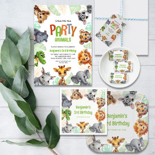 Calling All Party Animals Cute Jungle Birthday Invitation