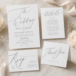 Modern Sage Green and White Simple Wedding Letterpress Invitation
