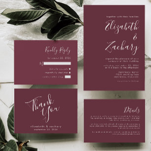 Modern Script Burgundy Wedding Invitation