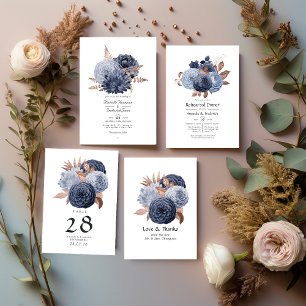 Dusty Blue and Rose Gold Floral Wedding Table Number