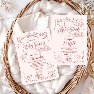 Pink Doodle Toys Bow Baby Shower Invitation