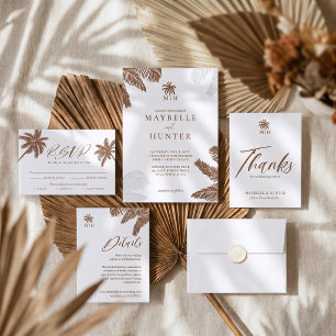 Tropical Watercolor Palm Trees Boho Wedding Photo Letterpress Photo Cards
