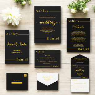 Modern Simple Black And Gold Elegant Chic Wedding RSVP Card