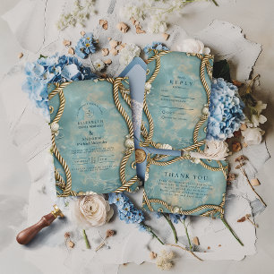 Vintage Coastal Rope Ocean Wedding RSVP Card