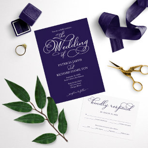 Nothing Fancy Just Love Navy Blue Casual Wedding Invitation