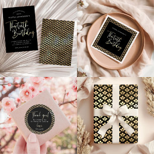 Elegant Art Deco Black and Gold Birthday Party Wrapping Paper Sheets