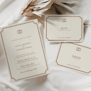 Elegant Brown Monogram Wedding Place Card