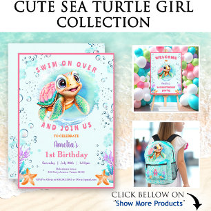 Colorful Cute Happy Sea Turtle Name 1st Birthday  Wrapping Paper