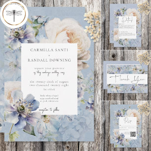 Rustic Romantic Dusty Blue White Floral RSVP Card