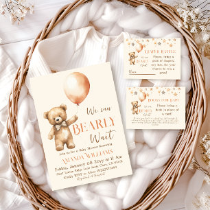 Boho We Can Bearly Wait Beige Bear Baby Shower Invitation