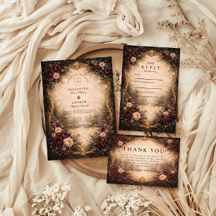 Dark Baroque Floral Wedding Invitation
