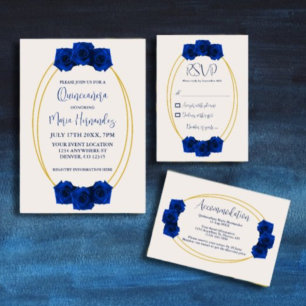 Royal Blue and Gold Geometric Quinceañera Envelope