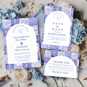 Delft Blue Patchwork Porcelain Wedding Thank You Card