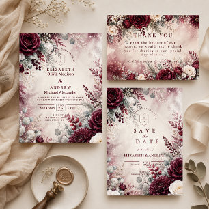 Elegant Burgundy Winter Wedding Thank You Card