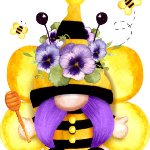 Bee Gnome in Purple and Yellow Floral Baby Shower Invitation