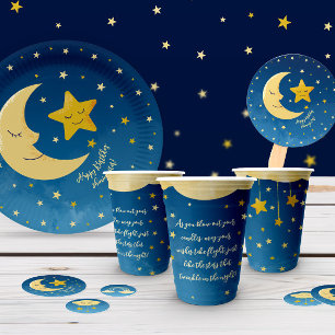 Navy Blue Gold Twinkle Little Star Paper Plates