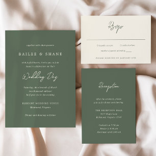 Simple Olive Green Modern Wedding Invitation