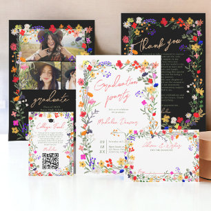 Modern chic boho bright wild flowers graduation invitation