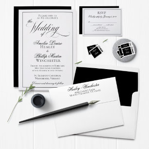 Modern Elegant Black Gold Foil Wedding Invitation