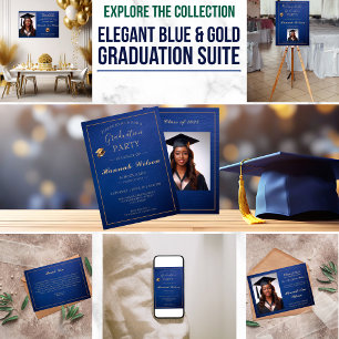 Elegant Blue & Gold Graduation Banner