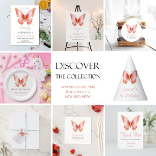 Girls Cute Pink Butterfly 1st Birthday Party Invitation