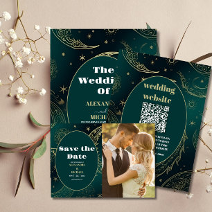 PhotoEmerald Green Gold Celestial  Wedding Save The Date