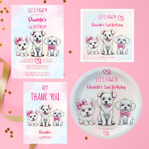 Puppy pawty happy birtyhday white pink puppies  banner