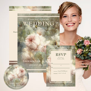 Antique Roses Elegant Soft Pink Watercolor Floral Banner