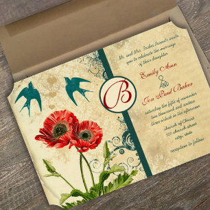 Modern Orange Poppies Wedding Invitation