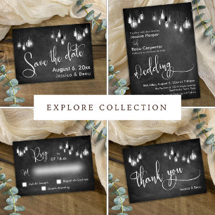 Wedding Typography, Edison Lights on Chalkboard Invitation