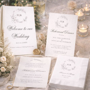 Classic Floral Wreath Monogram Wedding Invitation